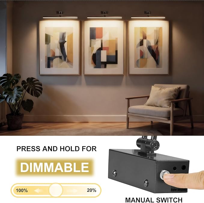 2 Pack Picture Lights for Wall Battery Operated, 12 inch Wireless Art Lighting for Painting, 6 Colors Picture Frame Lights with Remote, Dimmable 4200mAh Gallery Light, Black