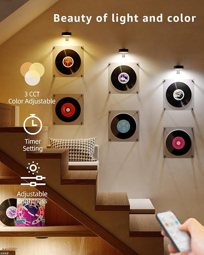 Wireless Rechargeable Over Picture Lights for Wall, 3 Pack 2600mAh Battery Art Light for Paintings Cordless Light Above Picture Frame LED Gallery Lighting Remote Magnetic Puck Lights for Decor Poster