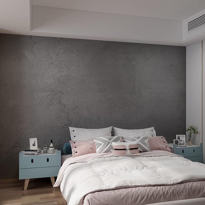 48"×354" 3D Extra Wide Thickness Large Size Dark Grey Black Concrete Wallpaper Peel and Stick Faux Industrial Textured Gray Concrete Cement Contact Paper for Office Bedroom Basement Gym Walls