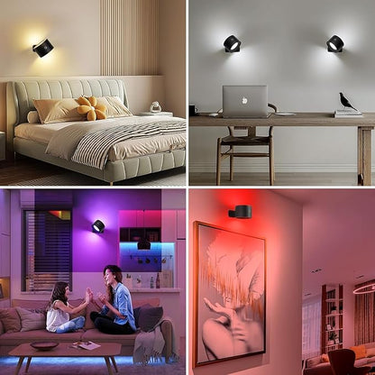 Lightess Battery Operated Wall Sconce Set of 2, 5000mAh Rechargeable Wall Sconce with Remote, 19 Colors Dimmable Wall Mounted Lamp, Wall Lights for Bedroom Living Room, Black