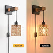 Rustic Wall Sconces Fixtures with Plug in Cord, Set of Two Indoor Vintage Rattan Wall Light Industrial Lamp Fixture Farmhouse Metal Sconces Light for Bedroom Bedside Living Room