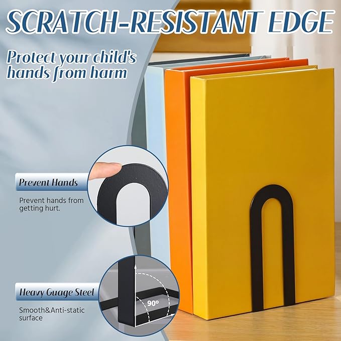 Chunful 2 Pcs Modern Metal Book Ends for Shelves Decorative Small Bookends Book Shelf Organizer Minimalist Design Stopper to Hold Books for Home Office (Black,5.5 * 3.75 * 2.25inch)