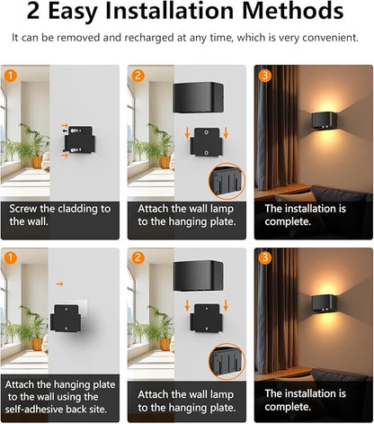 Motion Sensor Rechargeable Wall Lights Wireless Wall Sconces with Remote Control Dimmable Up and Down Wall Lamp Battery Powered Led Wall Mounted Light for Living Room Bedrooms 2 Pack