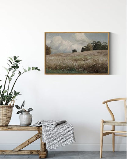 InSimSea Framed Canvas Wall Art Vintage Decor, Farmhouse Scenery Vast Field Grassland Paintings, Large Prints, Nature Landscape Wall Decoration for Living Room Bedroom Bathroom Home Decor, 16"x24"