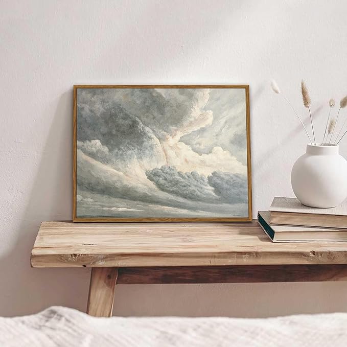SHENIFY Landscape Framed Canvas Wall Art Vintage Classical Clouds in the Sky Prints Hallway Bathroom Office Decor - 11x14in Natural Framed