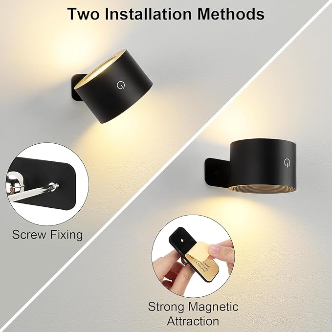 Lightess Battery Operated Wall Sconce Set of 2, 5000mAh Rechargeable Wall Sconce with Remote, 19 Colors Dimmable Wall Mounted Lamp, Wall Lights for Bedroom Living Room, Black