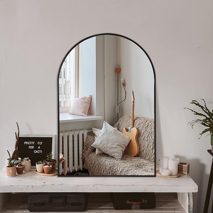 Arched Wall Mirror for Bathroom,Mirrors for Wall,24''x36'',Vanity Mirror for Bedroom Dresser, Entryway, Living Room, Metal Frame (36''x24'',Black)