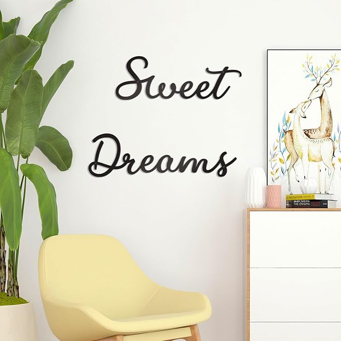 Zzbakress Sweet Dreams Wall Decor Metal Wall Art Large Modern Living Room Farmhouse Sign for Bedroom Black Metal Wall Art for Office and Home Wall Decor (Black, Elegant)