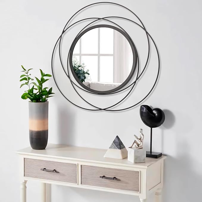 Round Decorative Wall Mirror, Black Metal Mirrors, Art Small Round Wall Home Mirror, Decor Living Room Bedroom Bathroom Entryway 20