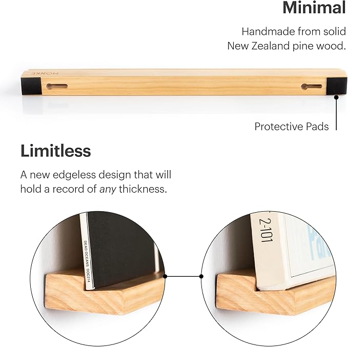 Vinyl Record Shelf - A Display Ledge Made of Solid Wood - A Wall Mount for Your Favorite or Now-Playing Records -This Vinyl Record Holder Fits All Records (Pine)
