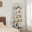 Homhedy Bookshelf Arched Display Racks,Metal Bookcase,Tempered Glass Shelves,Storage Rack Shelf for Home Office,Living Room,Bedroom, Bathroom,Modern Style (Golden, 11.8