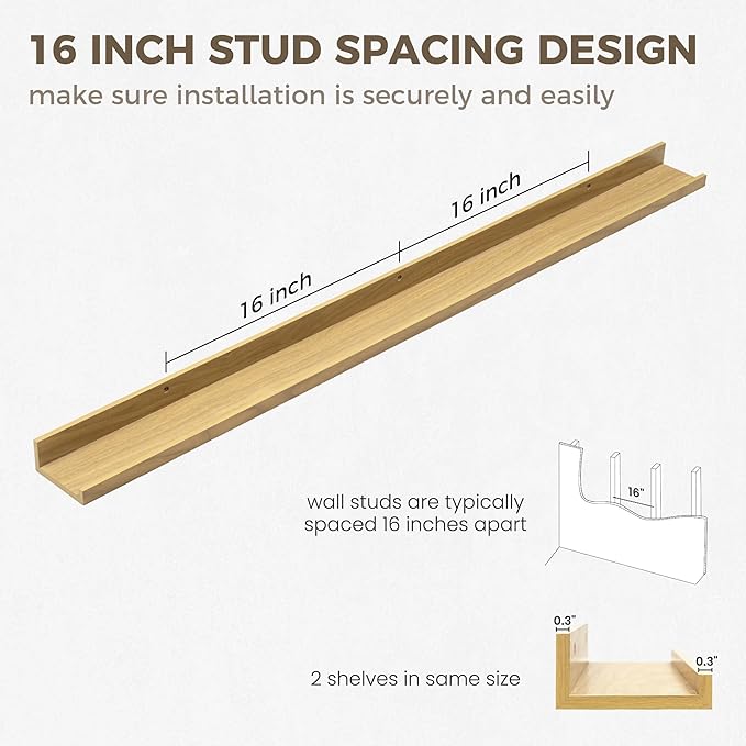 Axeman 48 Inch Floating Shelves | Picture Ledge Shelf Set of 2 | Oak Wall Shelves with Lip | Oak Picture Shelf for Wall with Ledge | Photo Ledges 48 Inch