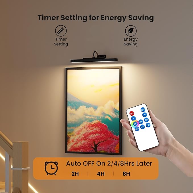 2Pack Picture Light, 13Hrs Lasting Battery Operated Picture Lights for Paintings,16in Remote Control Display Art Light with Timer for Wall Painting, Frame, Portrait, Display,Artwork,Gallery- Black
