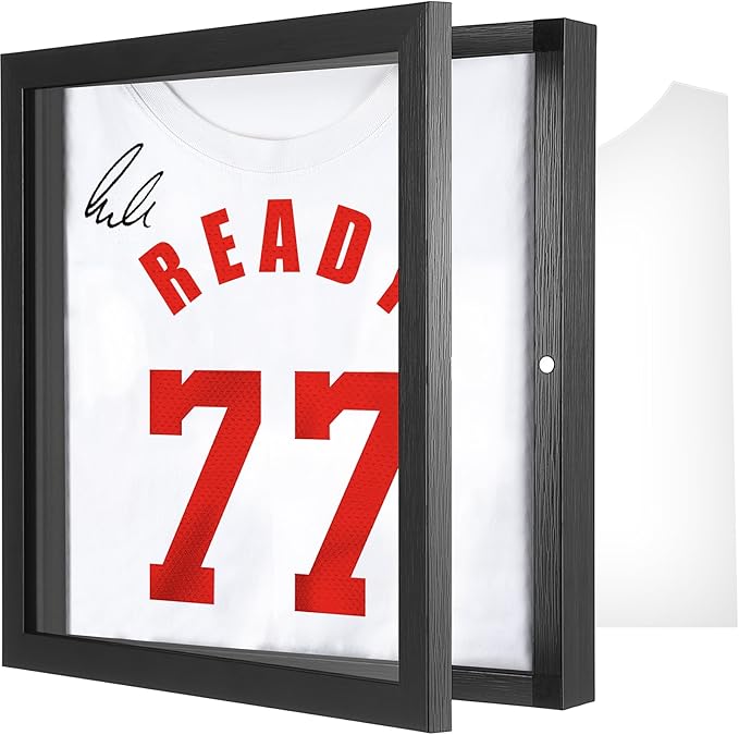 1 Pack T Shirt Display Frame, 11.3'' X 11.3'' Black Imitation Wood T Shirt Frame with 98% UV Protection Acrylic, 1
