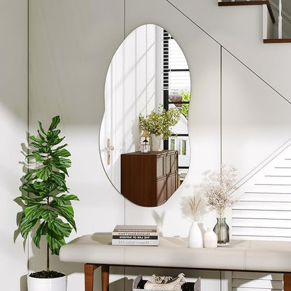Irregular Wall Mirror, 36 x 20 Inch Asymmetrical Frameless Mirror for Bathroom, Living Room, Bedroom, Modern Abstract Vanity Mirror with Shatter-Proof Glass