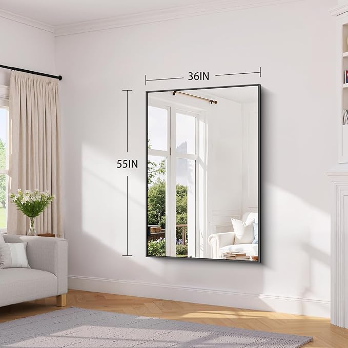 Koonmi Black Framed Bathroom Mirror - Shatterproof 36