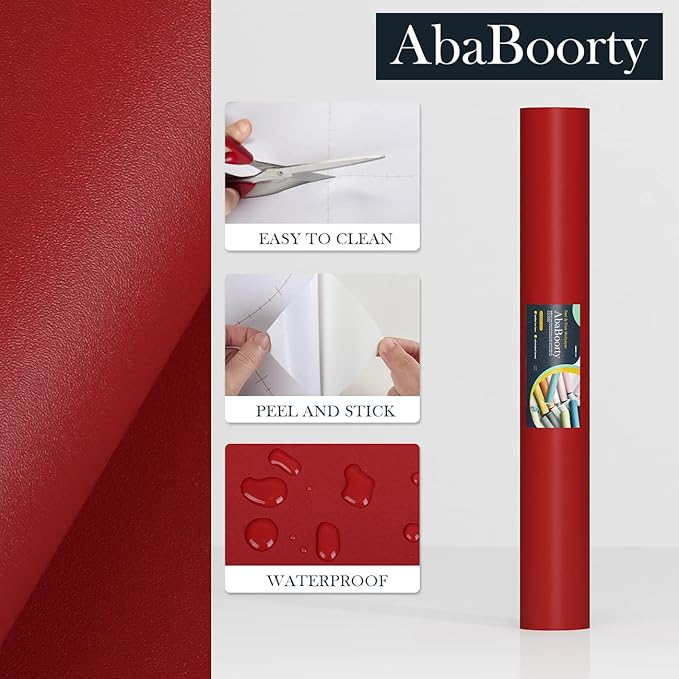 AbaBoorty 80''x15.8'' Peel and Stick Dark Red Adhesive Wall Paper Decorative Solid Color Wallpaper for Kitchen Thick Dark Contact Paper Self Adhesive Textured Red Wallpaper Decorative Vinyl Roll