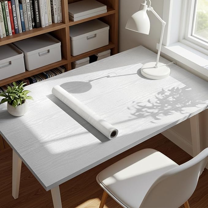 White Wood Grain Contact Paper, 17.3" x 197" Peel and Stick Wallpaper, Self-Adhesive Thick Textured Vinyl Wrap for Kitchen Cabinets, Countertop, Furniture, Waterproof DIY Decor