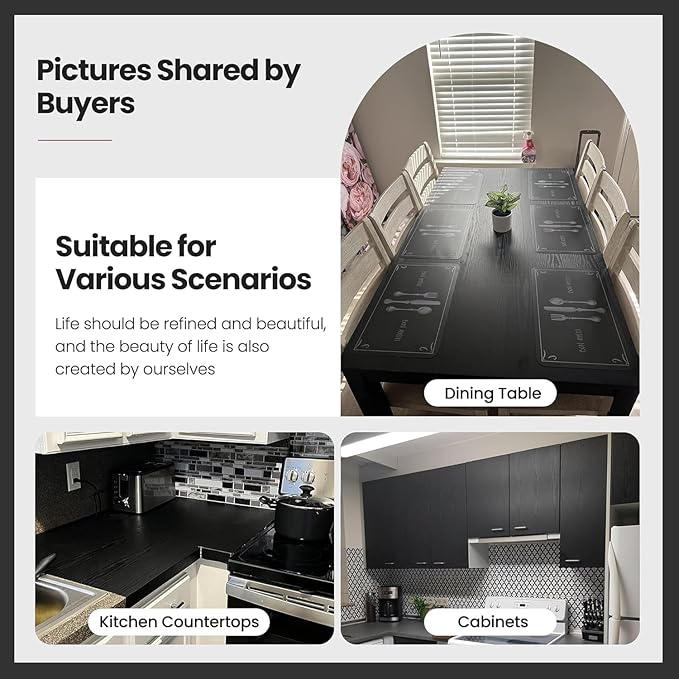 Abyssaly 24 Inch X 196 Inch Black Wood Self Adhesive Paper Decorative Self-Adhesive Film Furniture Real Wood Tactile Sensation Surfaces Easy to Clean