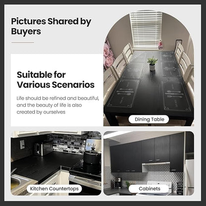 Abyssaly 24 Inch X 196 Inch Black Wood Self Adhesive Paper Decorative Self-Adhesive Film Furniture Real Wood Tactile Sensation Surfaces Easy to Clean