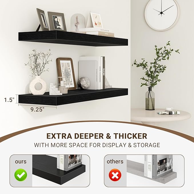 32 Inch Floating Shelves, 3D Textured Wood Grain, 32