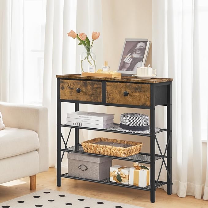 4 Tier Shoe Rack, Large Capacity Shoe Storage Organizer, Metal Shoe Shelf with Drawer and Wooden Top, for 16 Pairs of Shoes, for Entryway, Closet, Rustic Brown and Black SS24BR