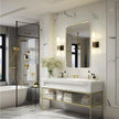 Wall Mount Mirror for Bathroom, Brushed Gold Metal Framed Rounded Corner Rectangular Vanity Mirror (24
