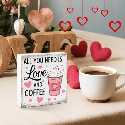 Valentines Coffee Desk Decor, Valentine's Day Gifts for Coffee Lover Bar Station, Valentine Home Office Table Sign for Kitchen Shelf Tiered Tray, Cafe Tabletop Decoration to Couples, You Need Is Love