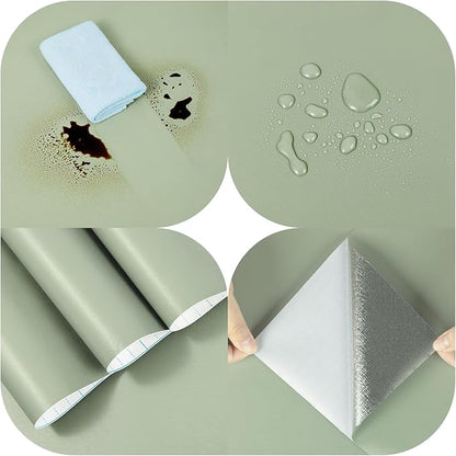 practicalWs Sage Green Wallpaper Stick and Peel Green Contact Paper 17.7'' x 118.1'' Removable Wallpaper Self-Adhesive Vinyl Solid Wall Paper for Bedroom Kitchen Cabinets