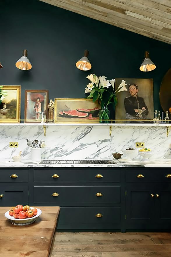 Peel and Stick Wallpaper - Upgraded Dark Green Contact Paper for Cabinets, Bathroom, Bedroom & Kitchen Cabinet - 17.3