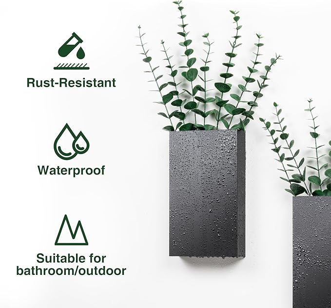 2 Pack Metal Wall Planter Vases Decor with Artificial Eucalyptus, Modern Farmhouse Rustic Hanging Pocket Planters for Indoor Greenery and Flowers, Living Room Bedroom Kitchen and Stairway Decoration
