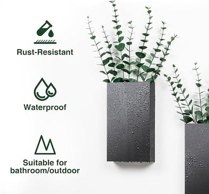 2 Pack Metal Wall Planter Vases Decor with Artificial Eucalyptus, Modern Farmhouse Rustic Hanging Pocket Planters for Indoor Greenery and Flowers, Living Room Bedroom Kitchen and Stairway Decoration