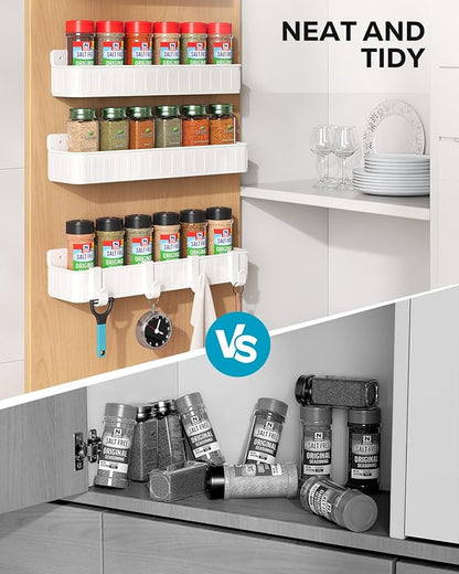 Nieifi Spice Rack Wall Mount, Spice Organizer for Spice Jars, Screw or Adhesive Hanging Spice Rack Organizer for Your Kitchen Cabinet or Pantry Door,4 Pack (White)