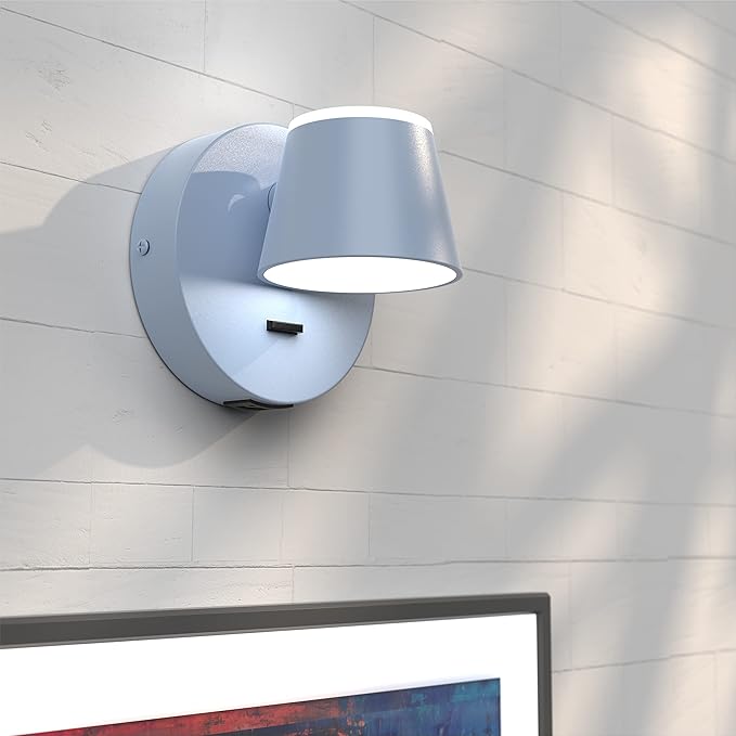 URSOLA Wall Light LED Wall Sconce with On/Off Switch USB Charging Port 110 Volt Hardwired Wall Lamp 350 Rotatable Up Down Sconces Wall Lighting (Blue)