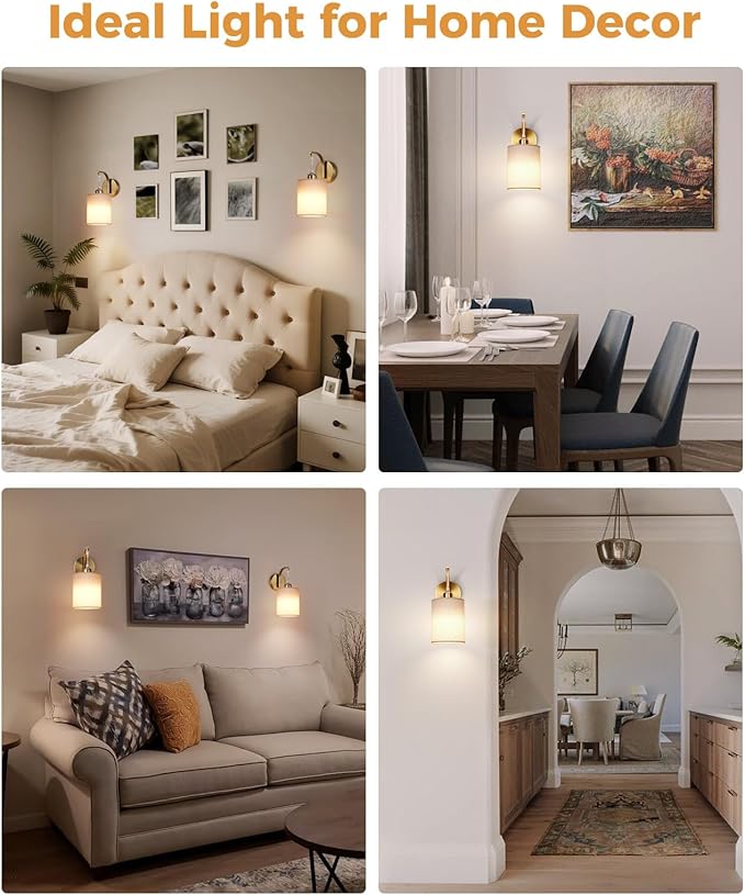 Battery Operated Wall Sconce Set of Two, Pleated Fabric Rechargeable Wireless Wall Sconces with 13000mAh Bulb & Dimmable, Battery Sconces Wall Light Decor Set of 2 for Living Room, Gold