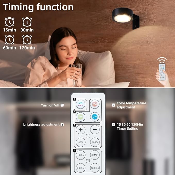 2 Pack Wireless Picture Lights for Wall, Magnetic Black Rechargeable Picture Light Battery Operated with Remote 3 Lighting Modes Painting Light for Art Display, Battery Wall Lights for Photo Gallery