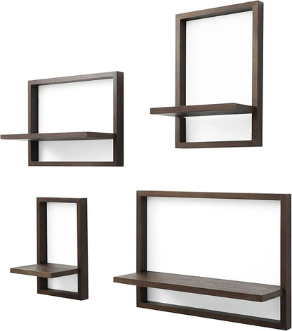 PHOENANCEE Square Floating Shelves,Framed Wall Shelf Decorative Set of 4,Modern Plants Hanging Display Art Decor Storage for Livingroom Bedroom Bathroom Farmhouse,Home Light Wood,Rustic Walnut
