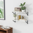Heimlove White Deep Floating Shelves for Wall, 24W x 12D Wood Wall Shelves Set of 2, Wide Floating Bookshelf for Living Room, Kitchen, Office, Bedroom and Decor Storage, with Black Bracket - White