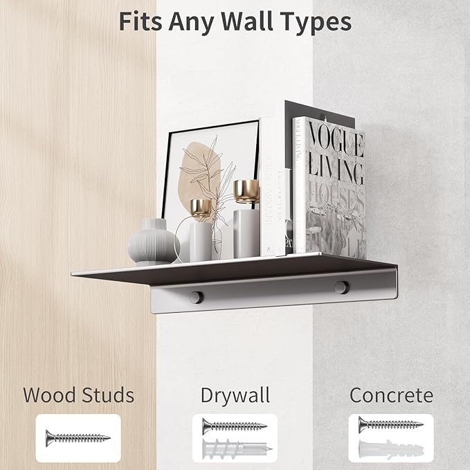 Danpoo Small Floating Shelf for Wall Storage, Mini Display Shelf for Collectibles, Metal Wall Shelf for Bathroom/Living Room/Kitchen/Bedroom(Grey, 8")