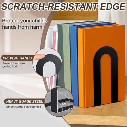 Chunful 6 Pcs Modern Metal Book Ends for Shelves Decorative Small Bookends Book Shelf Organizer Minimalist Design Stopper to Hold Books for Home Office (Black,7.5 * 5.75 * 3.5inch)