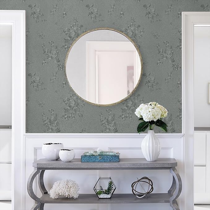 Grey Floral Peel and Stick Wallpaper Embossed Contact Paper 17.7 inch x 196.8inch Floral Contact Paper Pure Solid Grey Waterproof Gray Flower Wall Vinyl Self Adhesive Decorative Vinyl