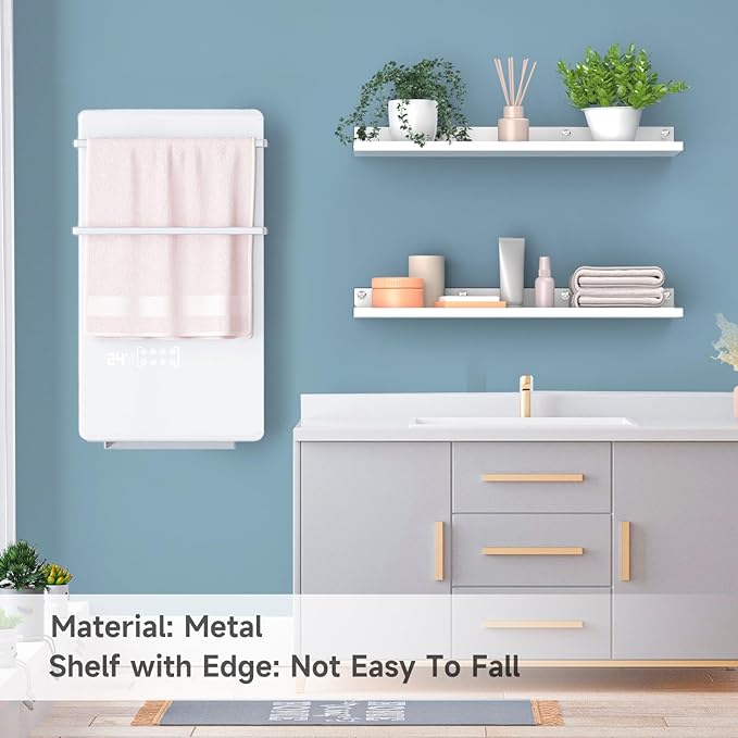 PEKGRIL 4 Pack Metal Floating Shelves, 17x6 Inch Large Wall Mounted Shelf for Storage, White Kids Bookshelf, Display Ledge Shelves with Lip for Bathroom, Bedroom, Living Room, Bathroom, Kitchen