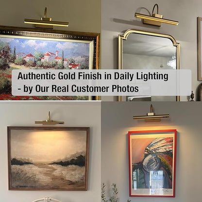 Dimmable Cordless Picture Light with Controller and Timer, Rechargeable 5000mAh Battery Wall Sconce for Wall Pictures, Gallery Artwork, Paintings, Portraits, Dartboards (Gold)