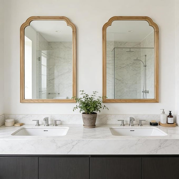 Wood Framed Bathroom Mirror for Wall, 24X36 Inch Rustic Wood Frame Wall Mirrors Decorative for Living Room, Vanity, Bedroom, Entryway and Farmhouse, Tempered Glass, Shatterproof