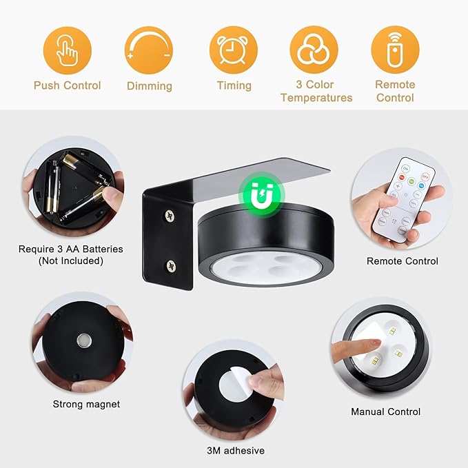 2-Pack Picture Light Battery Operated with Remote, LED Painting Lights, Dimmable and Timer Painting Light, Art Display Light for Picture Frame Artworking Portrait, Home Wall Decor Black display light