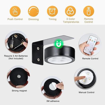 2-Pack Picture Light Battery Operated with Remote, LED Painting Lights, Dimmable and Timer Painting Light, Art Display Light for Picture Frame Artworking Portrait, Home Wall Decor Black display light
