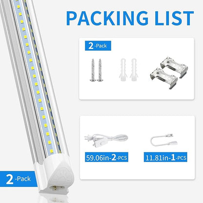 CNSUNWAY LED Shop Light 2FT, 20W 3000LM 6500K, T8 LED Tube Lights, Clear Cover, Ceiling and Utility Shop Lights, Linkable Light Fixture for Room, Garage, Workbench, Warehouse, ETL Listed (2 Pack)