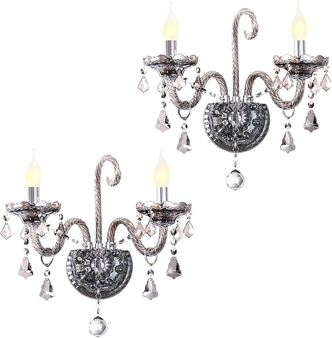 Crystal Wall Sconces Wall Lights Elegant Retro Gray Crystal Wall Lamp Set of 2 European Style Chandelier Fits for Living Room Bathroom Entryway Hallway Hotel Galleries Exhibition Room E12 Base