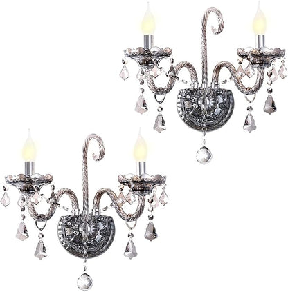Crystal Wall Sconces Wall Lights Elegant Retro Gray Crystal Wall Lamp Set of 2 European Style Chandelier Fits for Living Room Bathroom Entryway Hallway Hotel Galleries Exhibition Room E12 Base