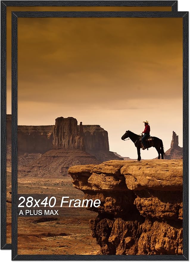 A PLUS MAX 28x40 Picture Frame Set of 2, Black Engineered Wood Frame for 28 x 40 Inch Picture Poster Photo, Light Weight 28 by 40 Frame with Wood-grain for Wall - 2 Pack/Black/28 x40